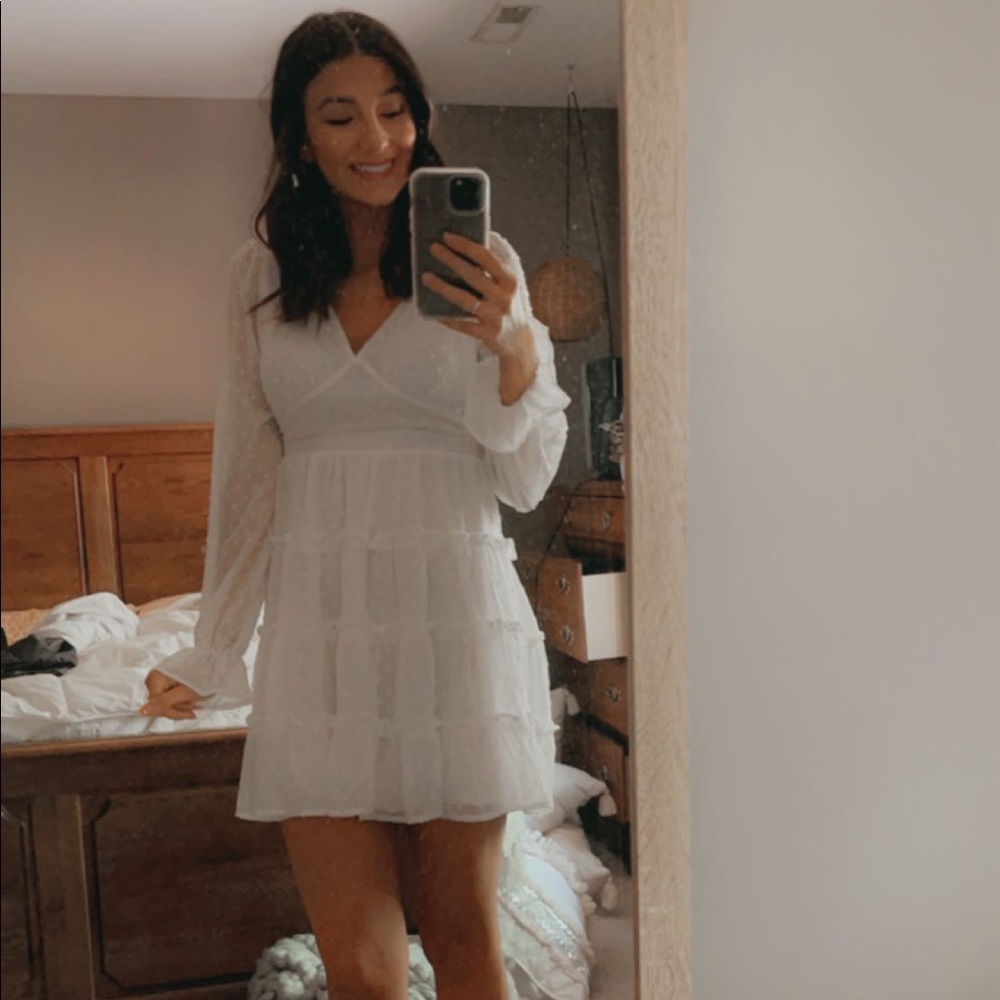 altar’d state white polka dot sheer long sleeve dress
